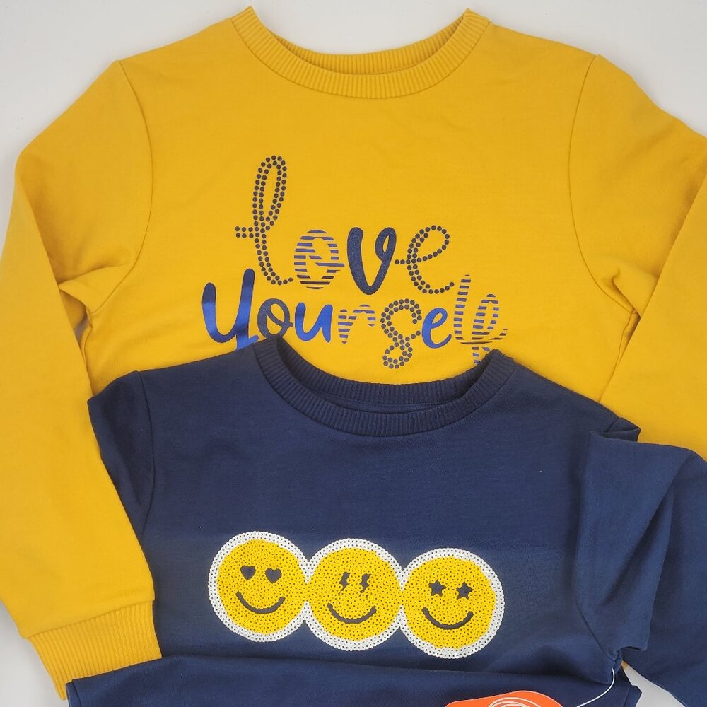 2 Wonder Nation Sweater Shirt Dresses – “Love Yourself” & Emoji Faces – 7-8